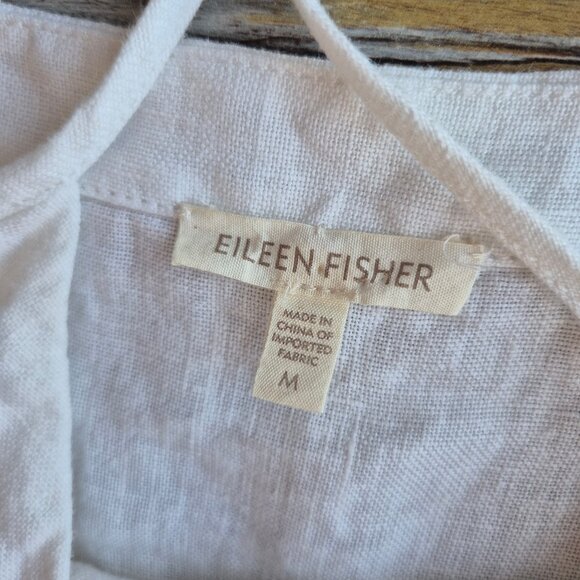 EILEEN FISHER White Linen Tank Sun Dress Pocket V-Neck Adjustable Straps - Picture 9 of 12